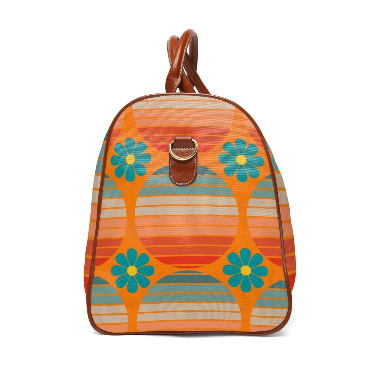 70's Retro Groovy Wave, Mod Daisy, Overnight, Travel, Weekend, Diaper Bag, Orange, Teal, Mid Mod Waterproof Travel Bag