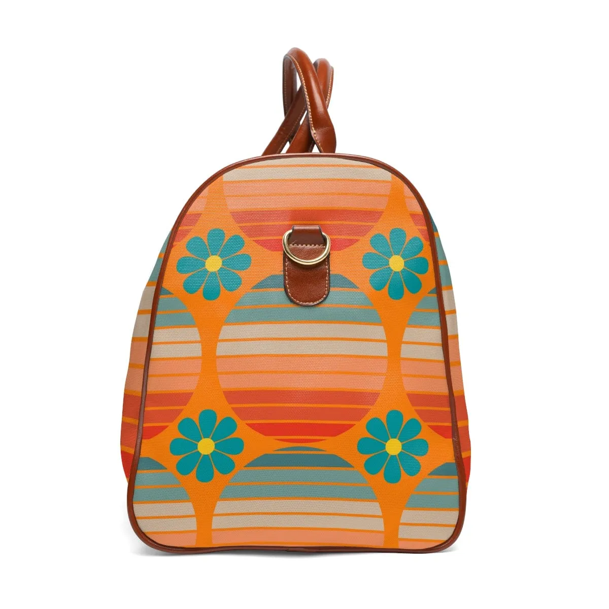 70's Retro Groovy Wave, Mod Daisy, Overnight, Travel, Weekend, Diaper Bag, Orange, Teal, Mid Mod Waterproof Travel Bag