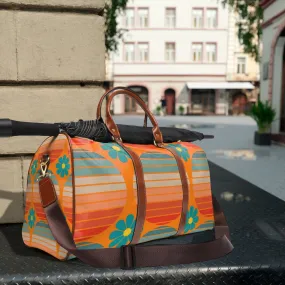 70's Retro Groovy Wave, Mod Daisy, Overnight, Travel, Weekend, Diaper Bag, Orange, Teal, Mid Mod Waterproof Travel Bag