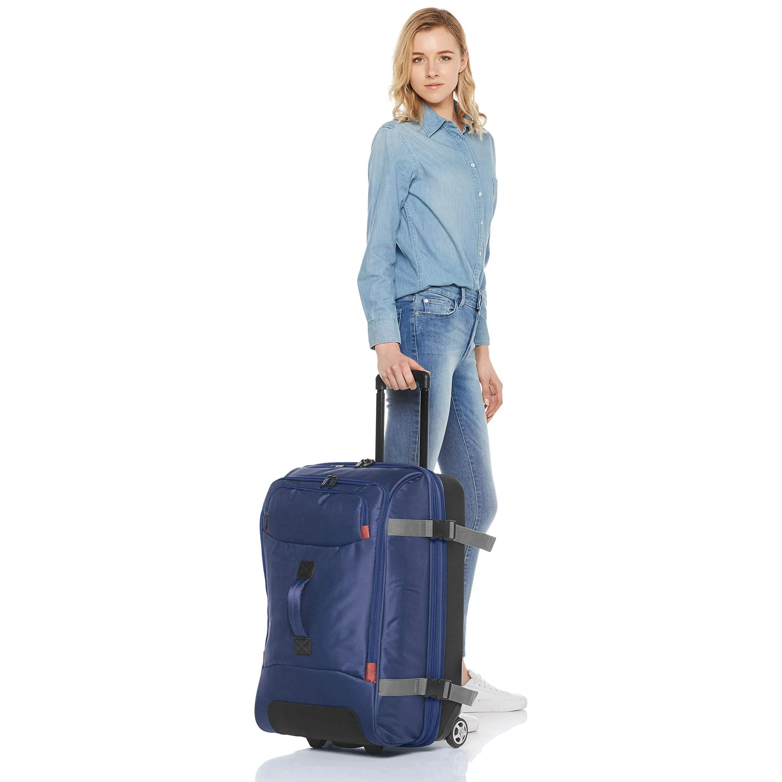 AmazonBasics Rolling Travel Duffel Bag Luggage with Wheels, Medium, Blue