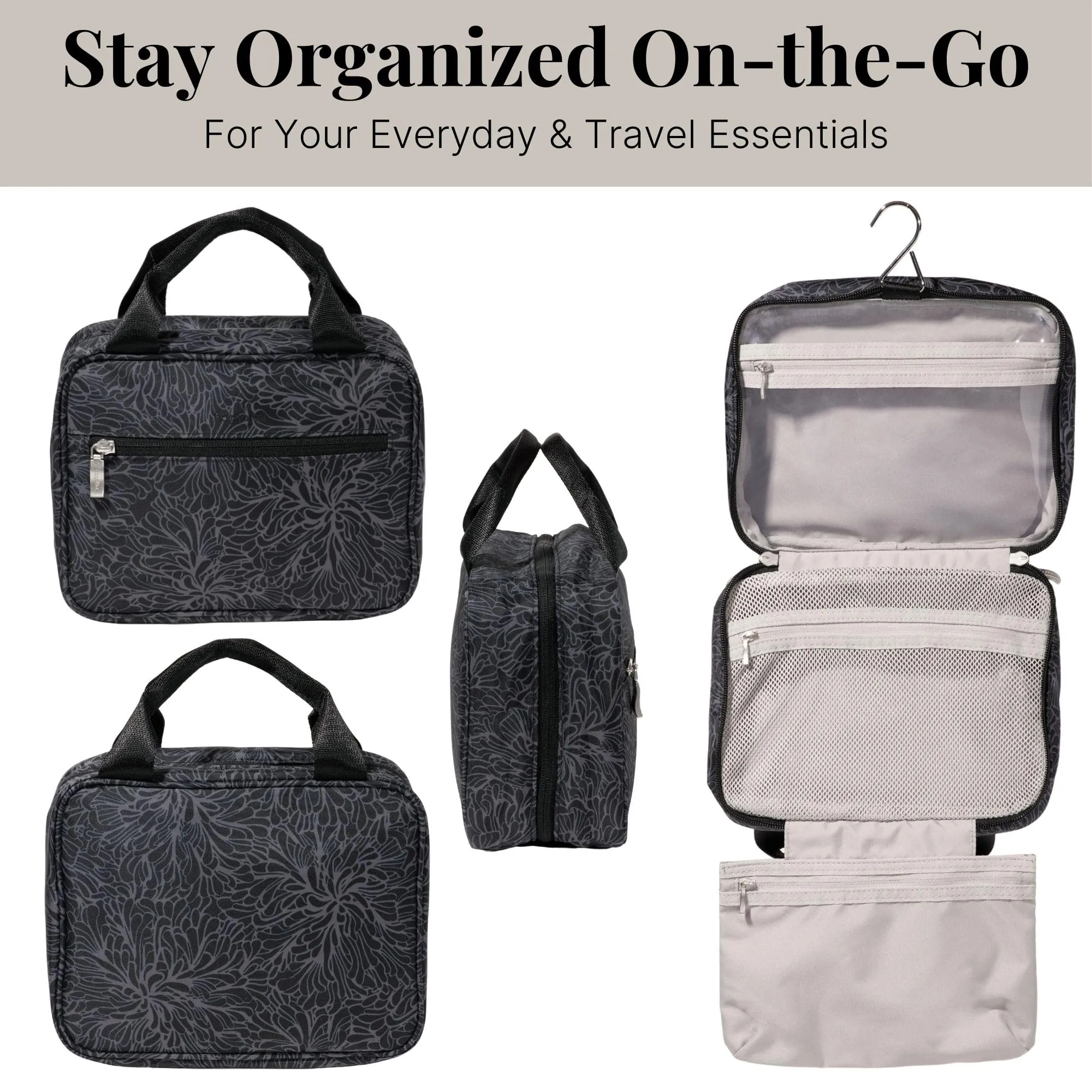 Baggallini Hanging Travel Toiletry Kit - Lightweight 6x10 Inch Makeup Bag