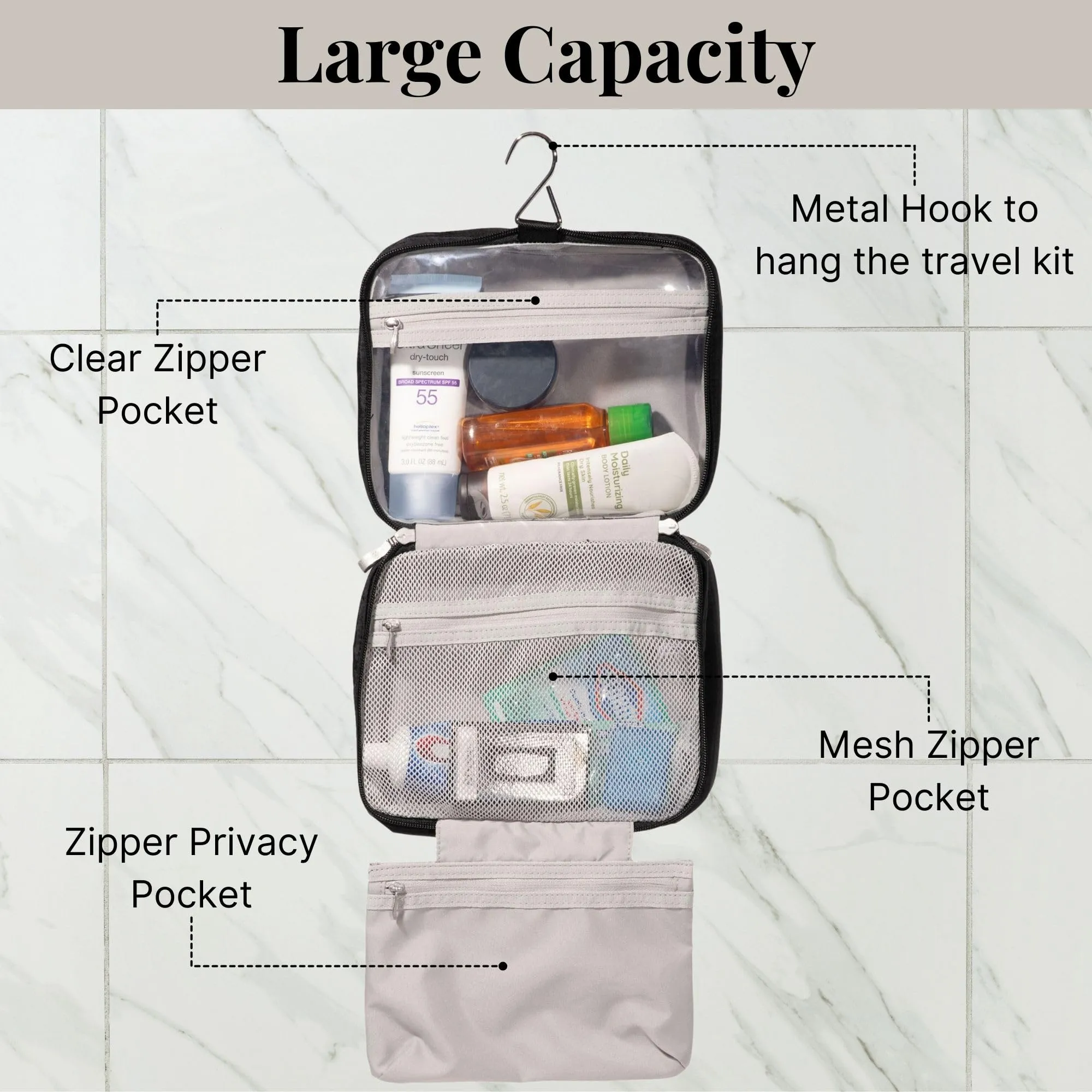 Baggallini Hanging Travel Toiletry Kit - Lightweight 6x10 Inch Makeup Bag