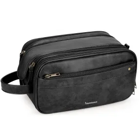 COOSKY Travel Toiletry Bag for Men, Large Hanging Toiletries Organizer Bags for Women, Cruise Ship Essentials, Water-resistant Shaving Case, PU Leather Makeup Accessories, Cosmetic Dopp Kit, Black