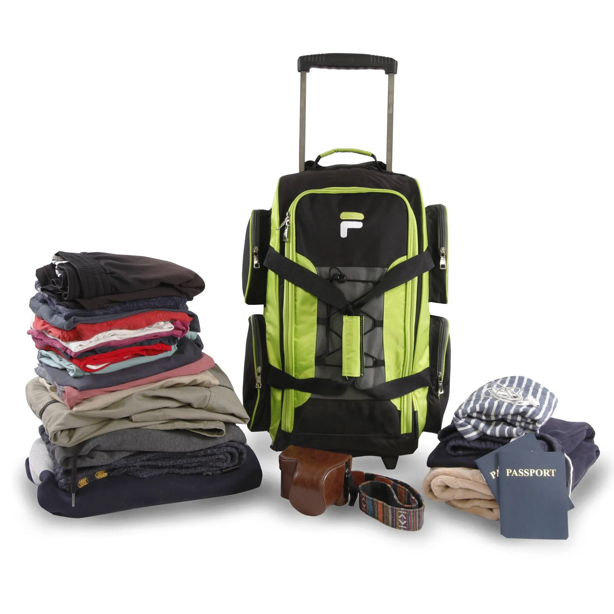 Fila 22" Lightweight Carry On Rolling Duffel Bag,  Neon Lime,  One Size