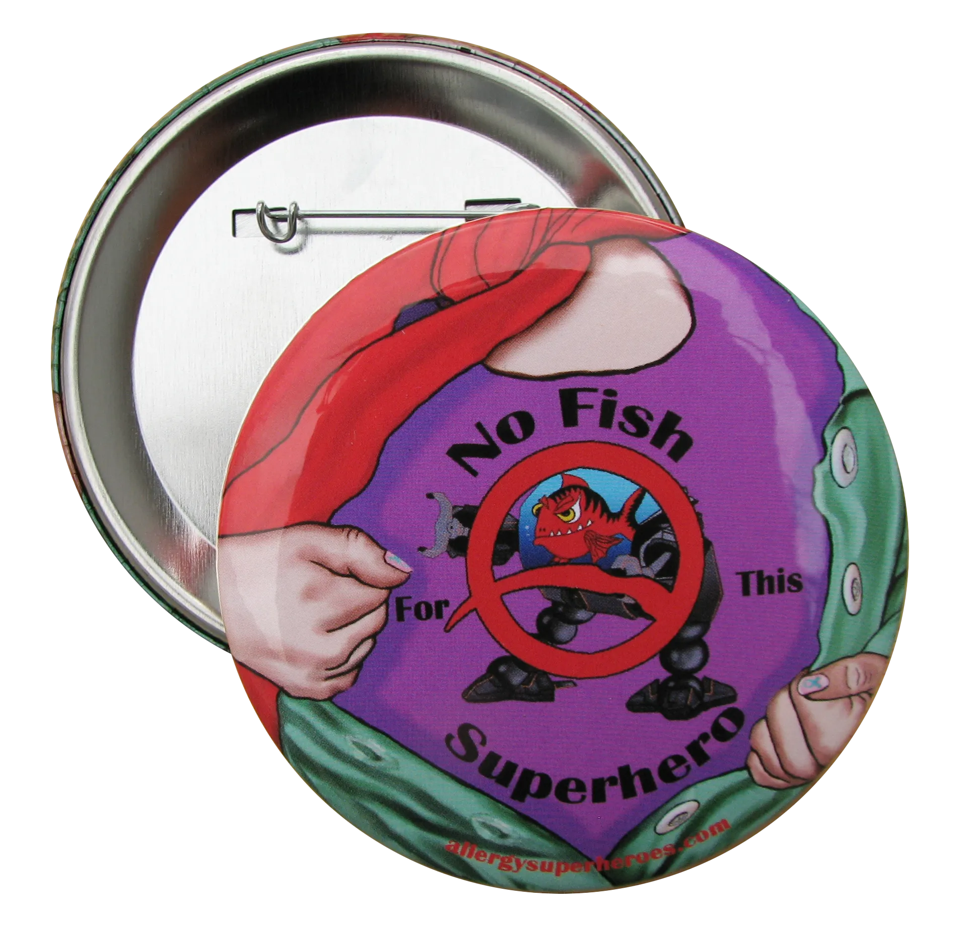 Fish Allergy Superhero Girl Button