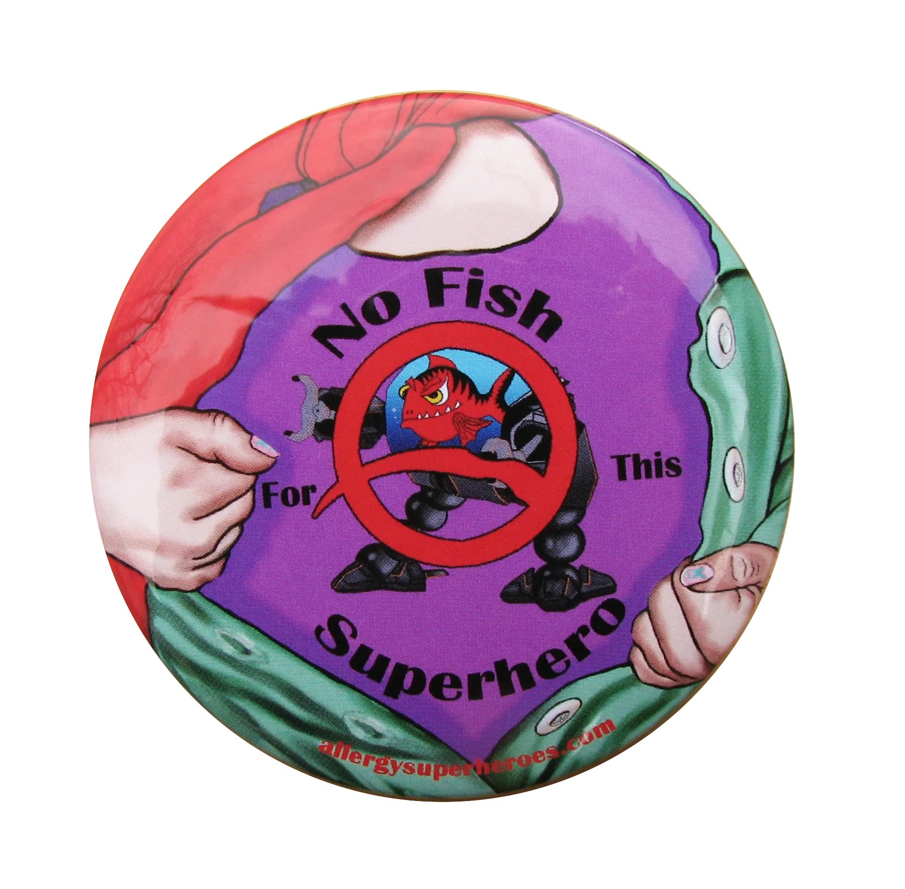 Fish Allergy Superhero Girl Button