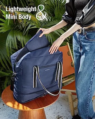 For Spirit Airlines Personal Item Bag 18x14x8 BAGSMART Foldable Travel Duffel Bag Tote Weekend Overnight Bag Carry on Luggage for Women and Men(Navy Blue))
