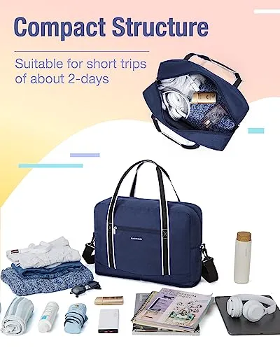 For Spirit Airlines Personal Item Bag 18x14x8 BAGSMART Foldable Travel Duffel Bag Tote Weekend Overnight Bag Carry on Luggage for Women and Men(Navy Blue))