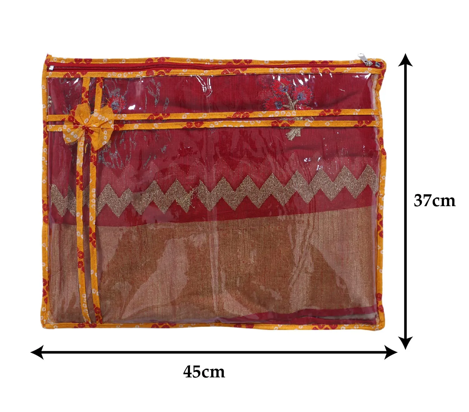 Heart Home Bandhani Print PVC Foldable Single Saree Cover|Clothes Storage For Saree, Lehenga, Suit With Transparent Pack of 12 (Yellow)