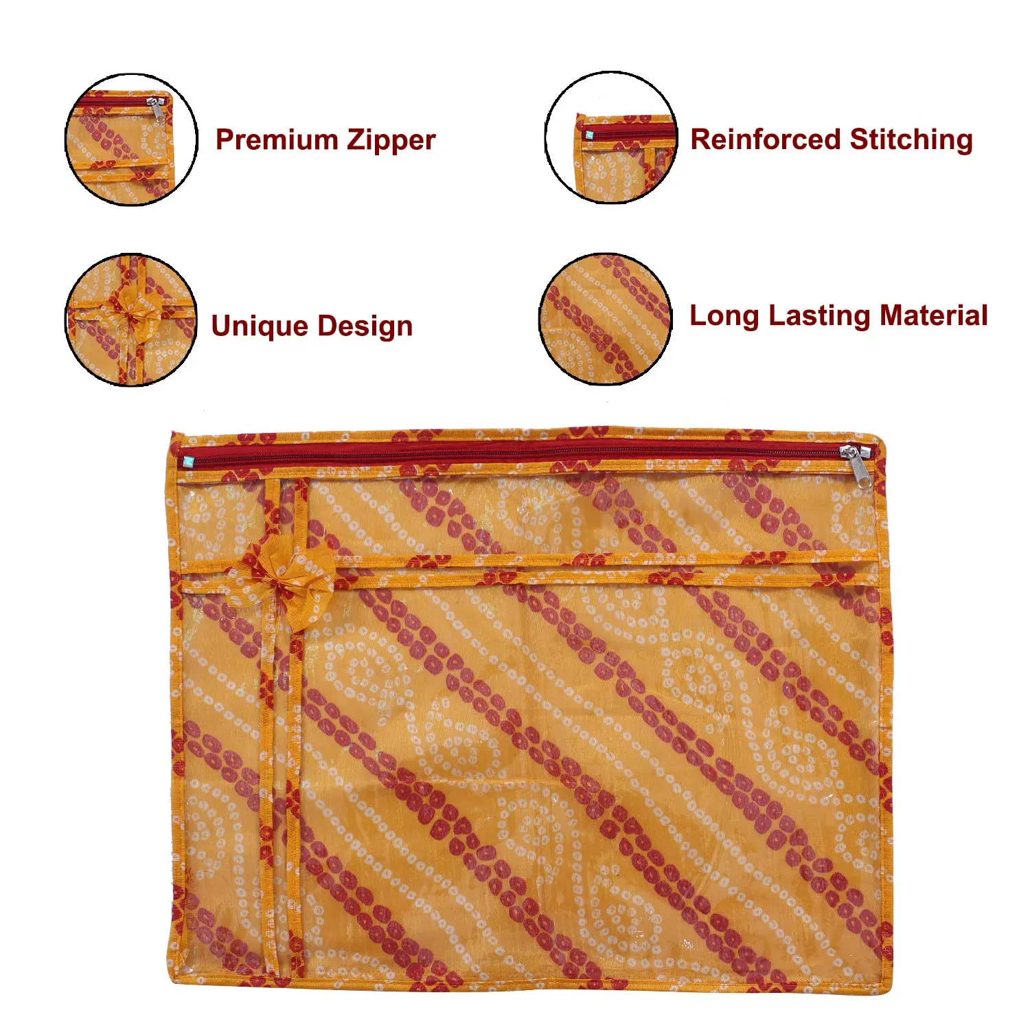 Heart Home Bandhani Print PVC Foldable Single Saree Cover|Clothes Storage For Saree, Lehenga, Suit With Transparent Pack of 12 (Yellow)
