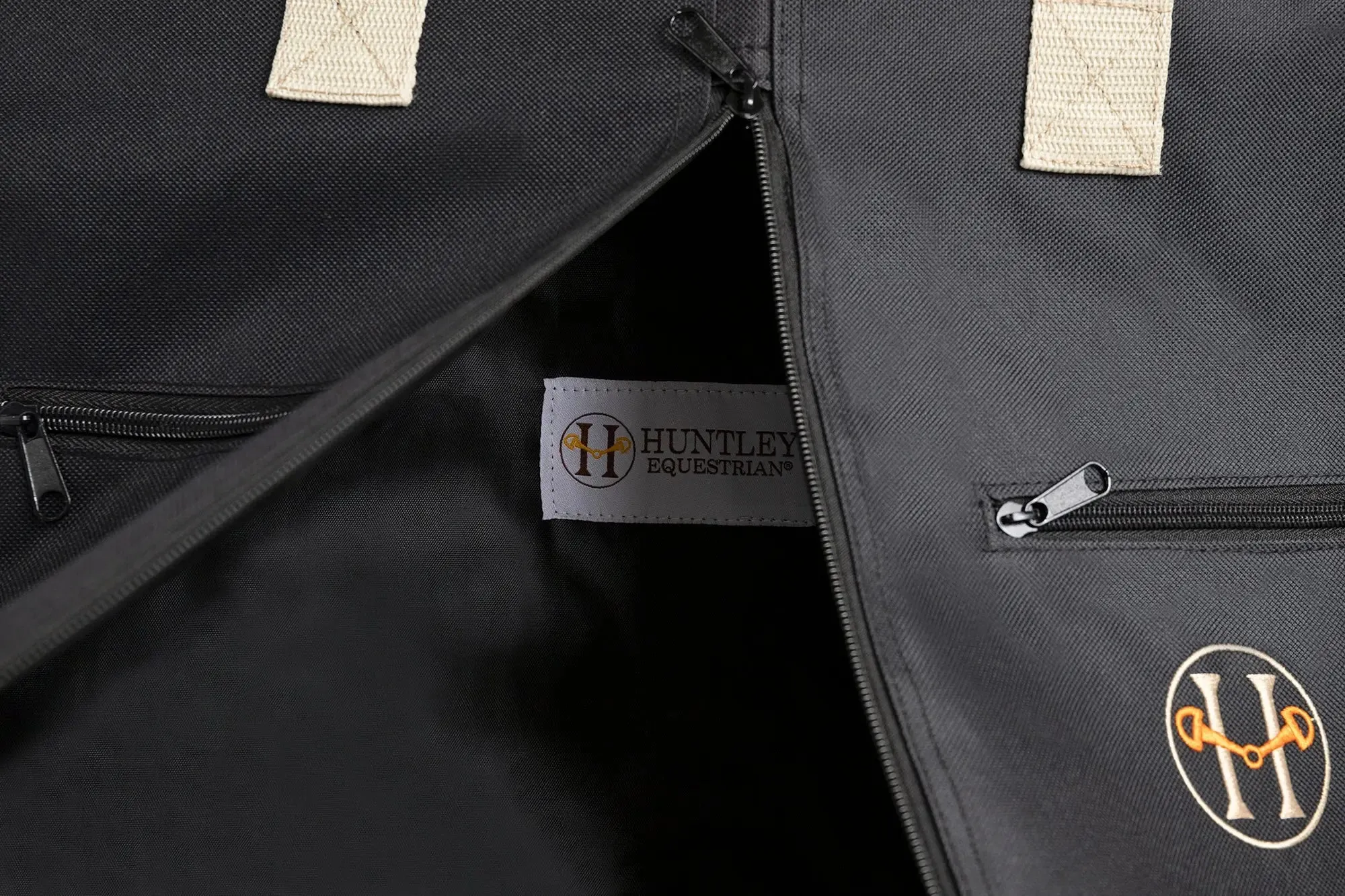 Huntley Equestrian Deluxe Black Travel Carry On Garment Bag with Accessories Zipper Cover for Travel, Business, Horse Shows