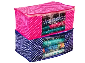 Kuber Industries 2 Piece Quilted Polka Dots Cotton Saree Cover Set (Polka11)