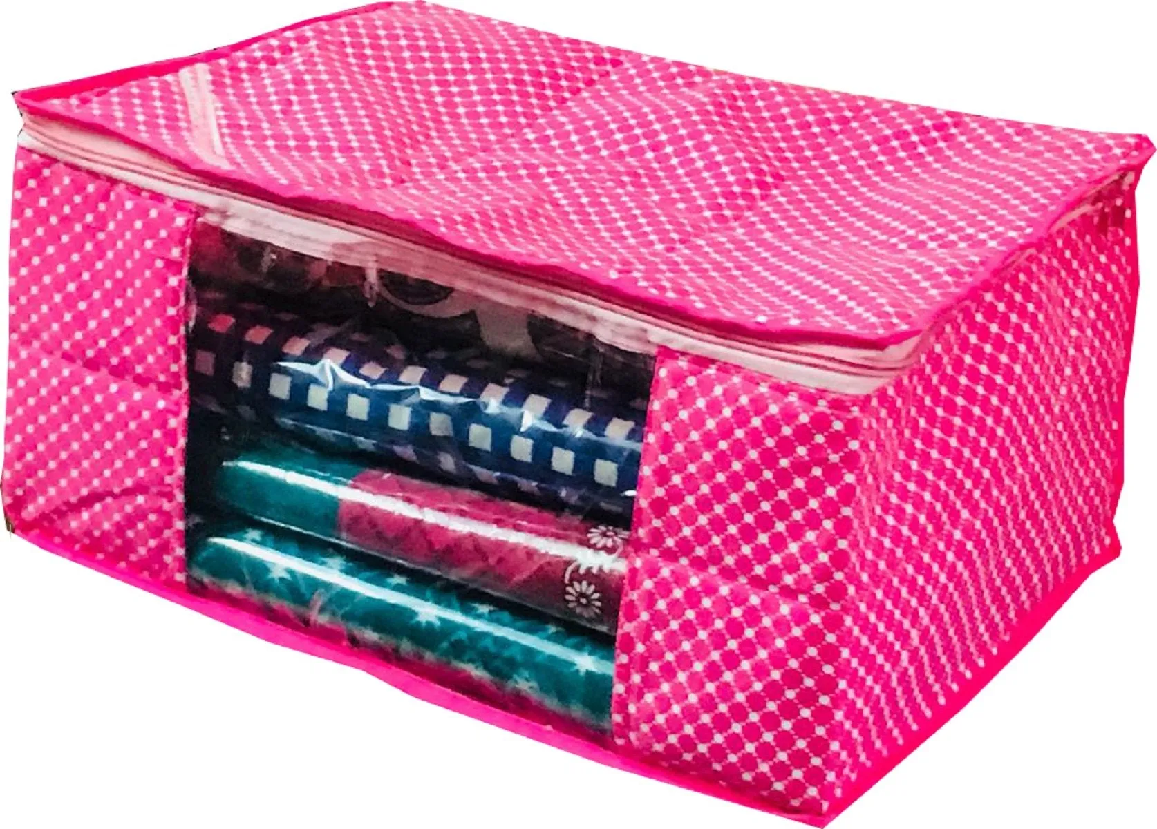 Kuber Industries 2 Piece Quilted Polka Dots Cotton Saree Cover Set (Polka11)