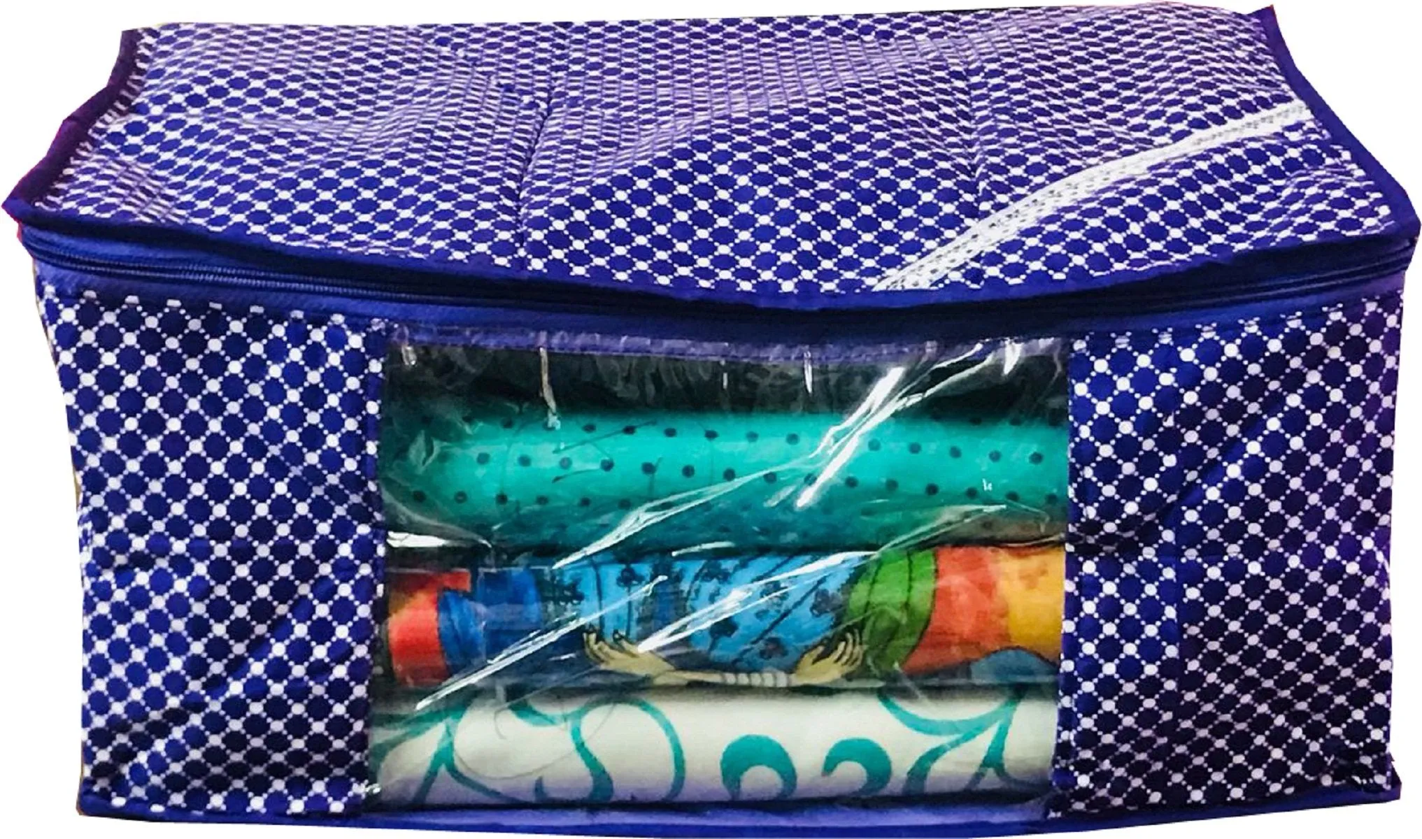 Kuber Industries 2 Piece Quilted Polka Dots Cotton Saree Cover Set (Polka11)