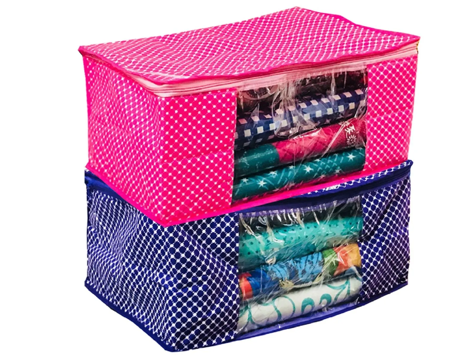 Kuber Industries 2 Piece Quilted Polka Dots Cotton Saree Cover Set (Polka11)