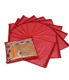 Kuber Industries 24 Piece Non Woven Saree Cover Set, Red