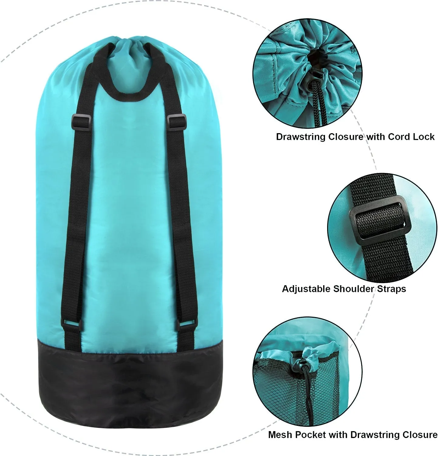 Laundry Bag Backpack with Front Mesh Pocket - Turquoise
