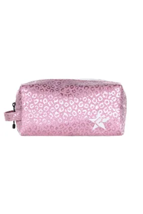 Leopard in Pink Rebel Makeup Bag with White Zipper