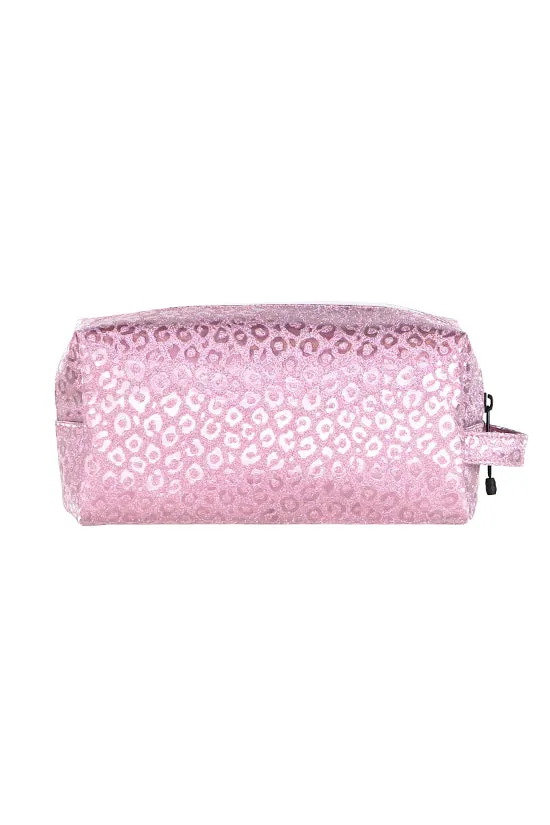 Leopard in Pink Rebel Makeup Bag with White Zipper