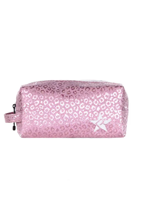Leopard in Pink Rebel Makeup Bag with White Zipper