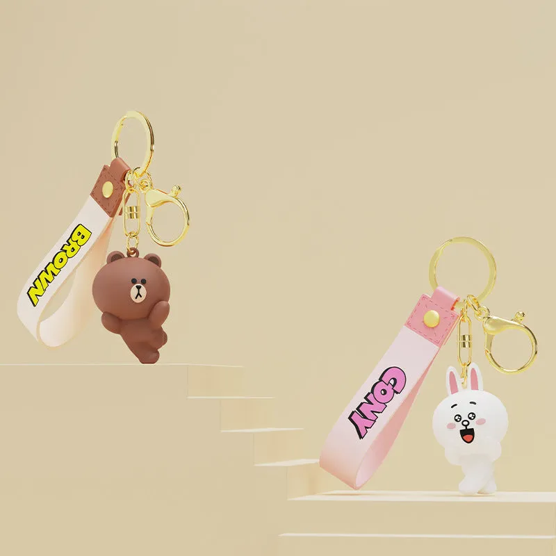 Line Friends Cute Doll Pendant Keychain Ring Anti-lost Strap Silicone Lanyard