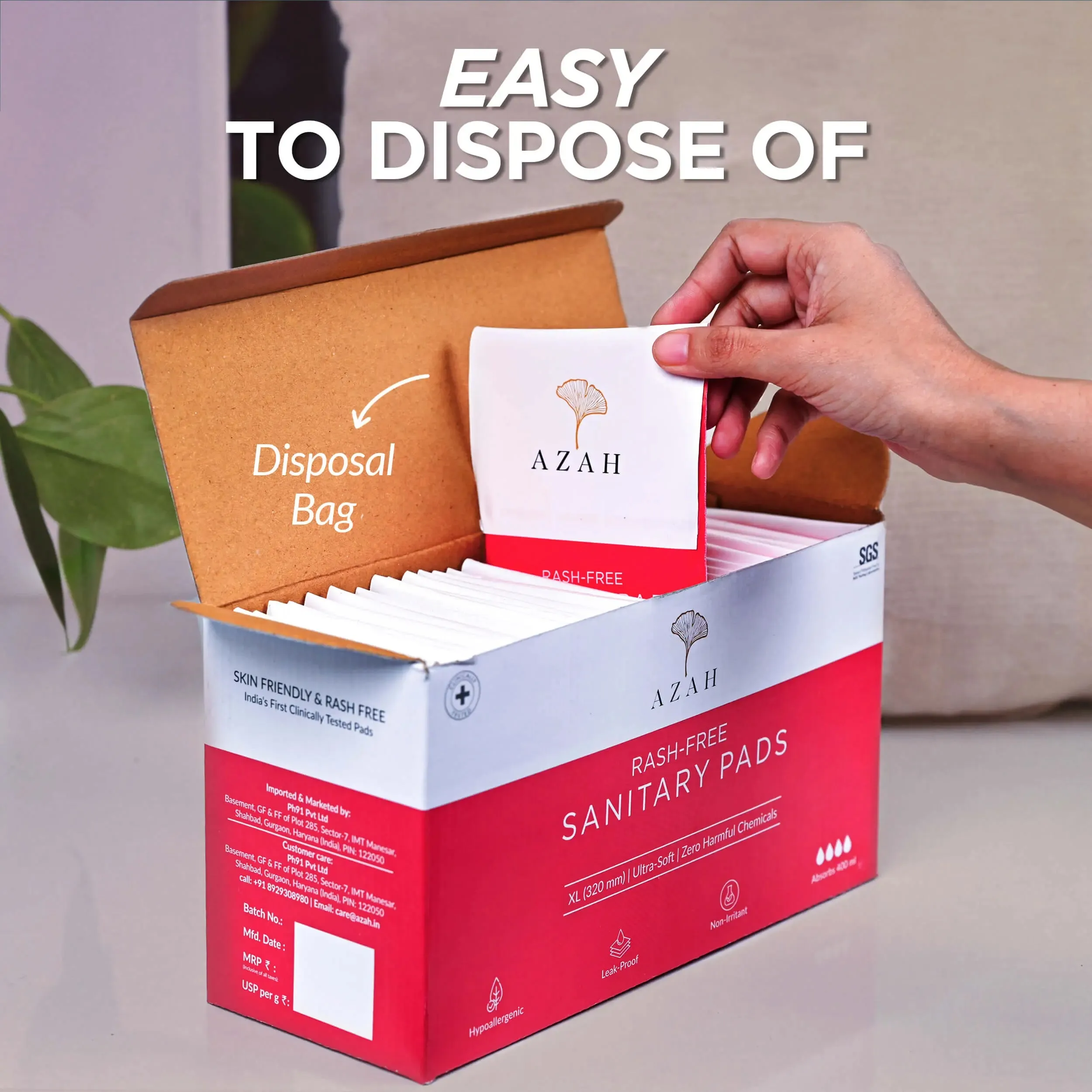 Rash-Free Sanitary Pads With Disposable Bags | Box of 15 | Super Absorbent and Cottony Soft | Regular to Heavy Flow