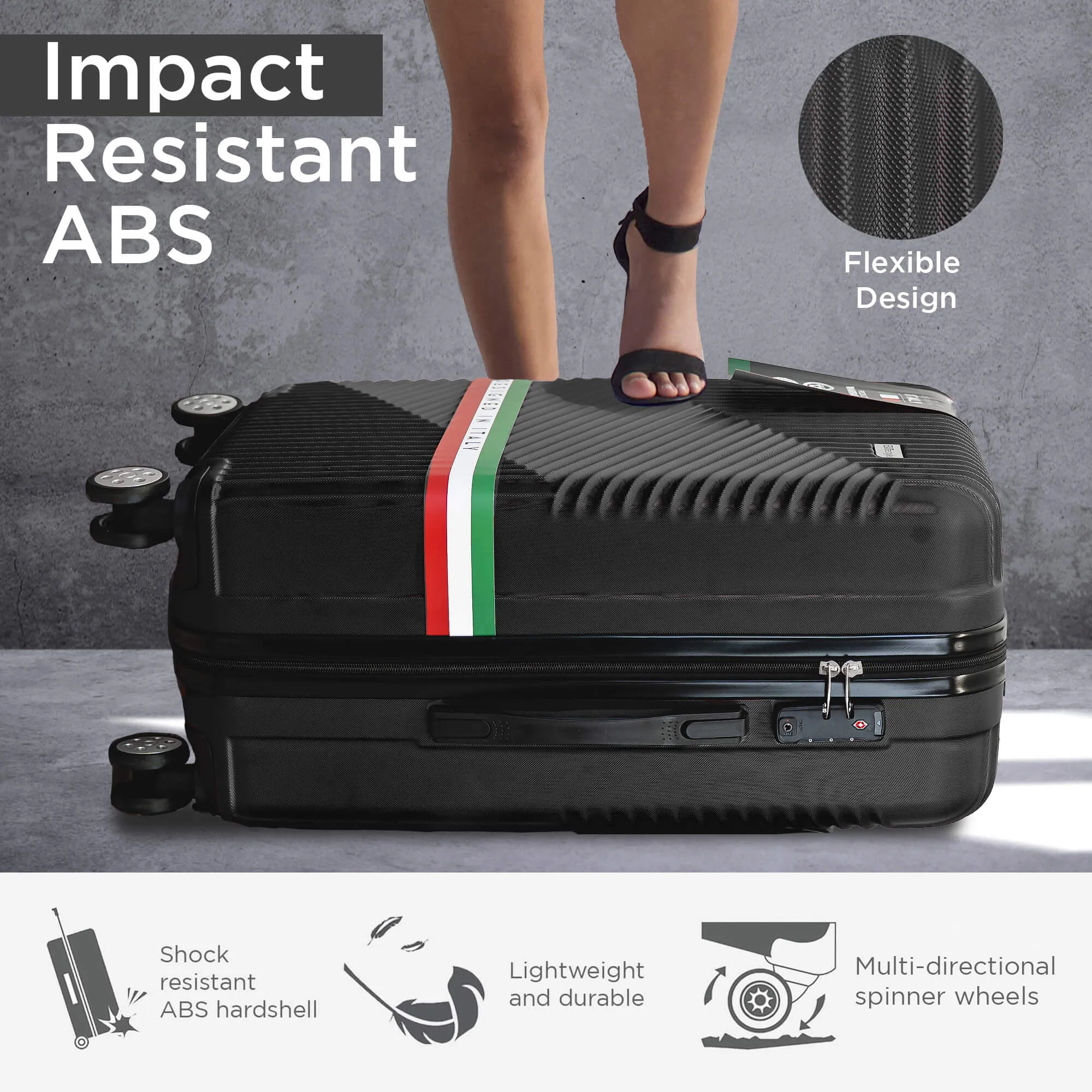 Roma Hardshell Luggage Set on 360° Spinner Wheels with TSA Lock and Protective Cover
