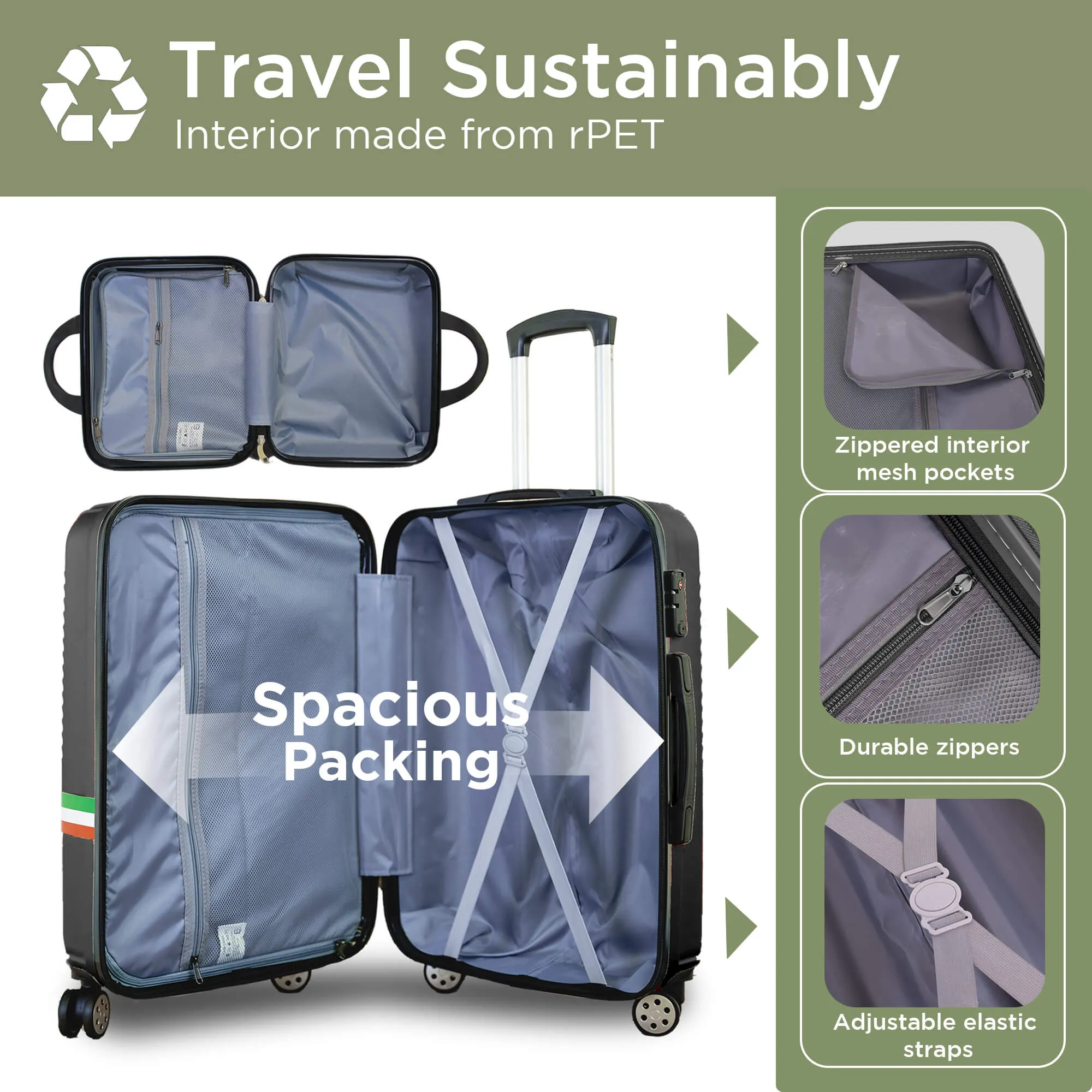 Roma Hardshell Luggage Set on 360° Spinner Wheels with TSA Lock and Protective Cover