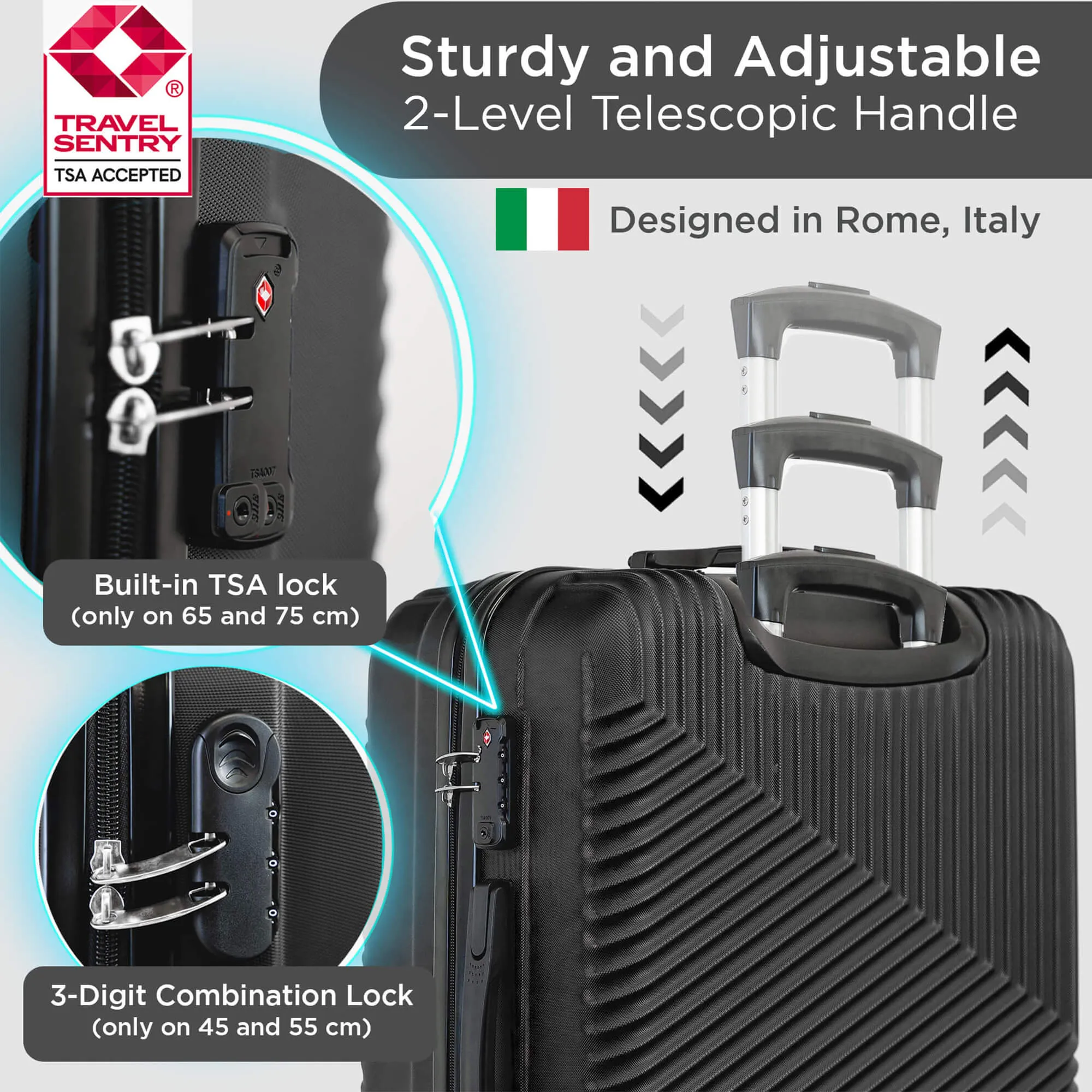 Roma Hardshell Luggage Set on 360° Spinner Wheels with TSA Lock and Protective Cover
