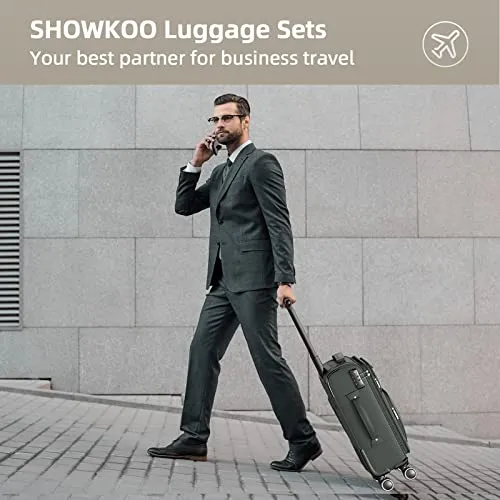 SHOWKOO 3 Piece Expandable Luggage Set With TSA Lock - Army Green