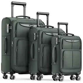 SHOWKOO 3 Piece Expandable Luggage Set With TSA Lock - Army Green