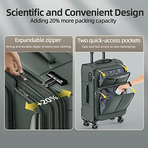 SHOWKOO 3 Piece Expandable Luggage Set With TSA Lock - Army Green