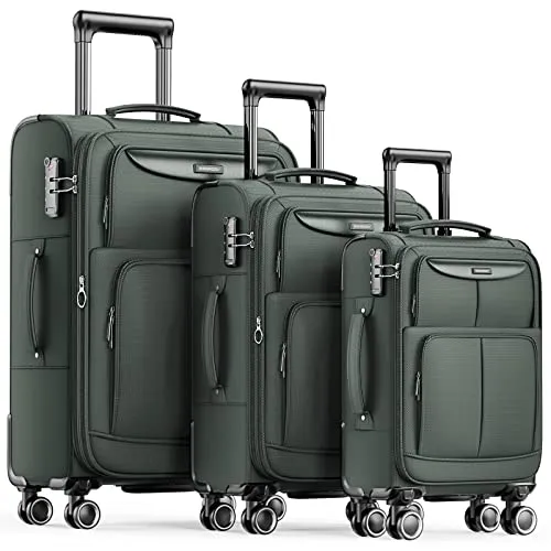 SHOWKOO 3 Piece Expandable Luggage Set With TSA Lock - Army Green