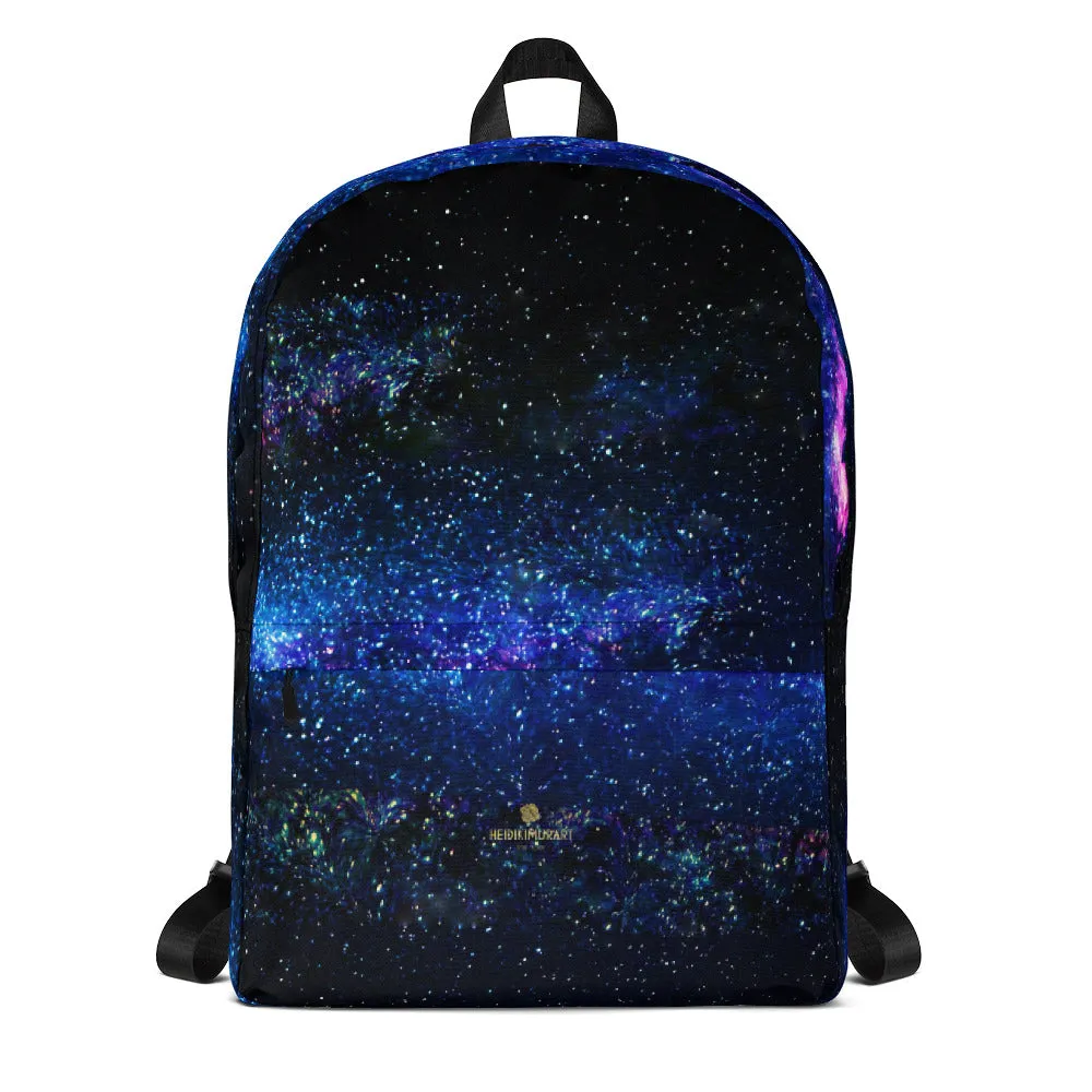 Space Galaxy Backpack, Blue Purple Premium Water Resistant Premium Bag- Made in USA