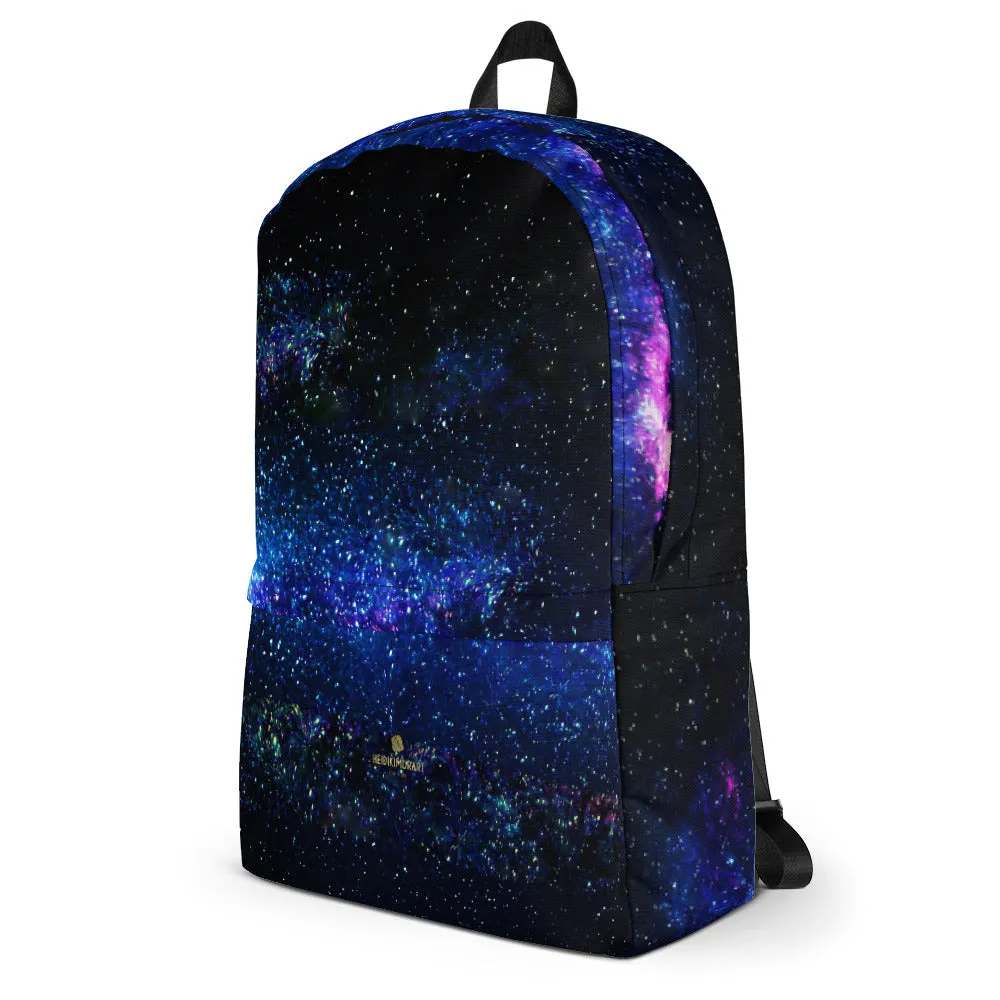 Space Galaxy Backpack, Blue Purple Premium Water Resistant Premium Bag- Made in USA