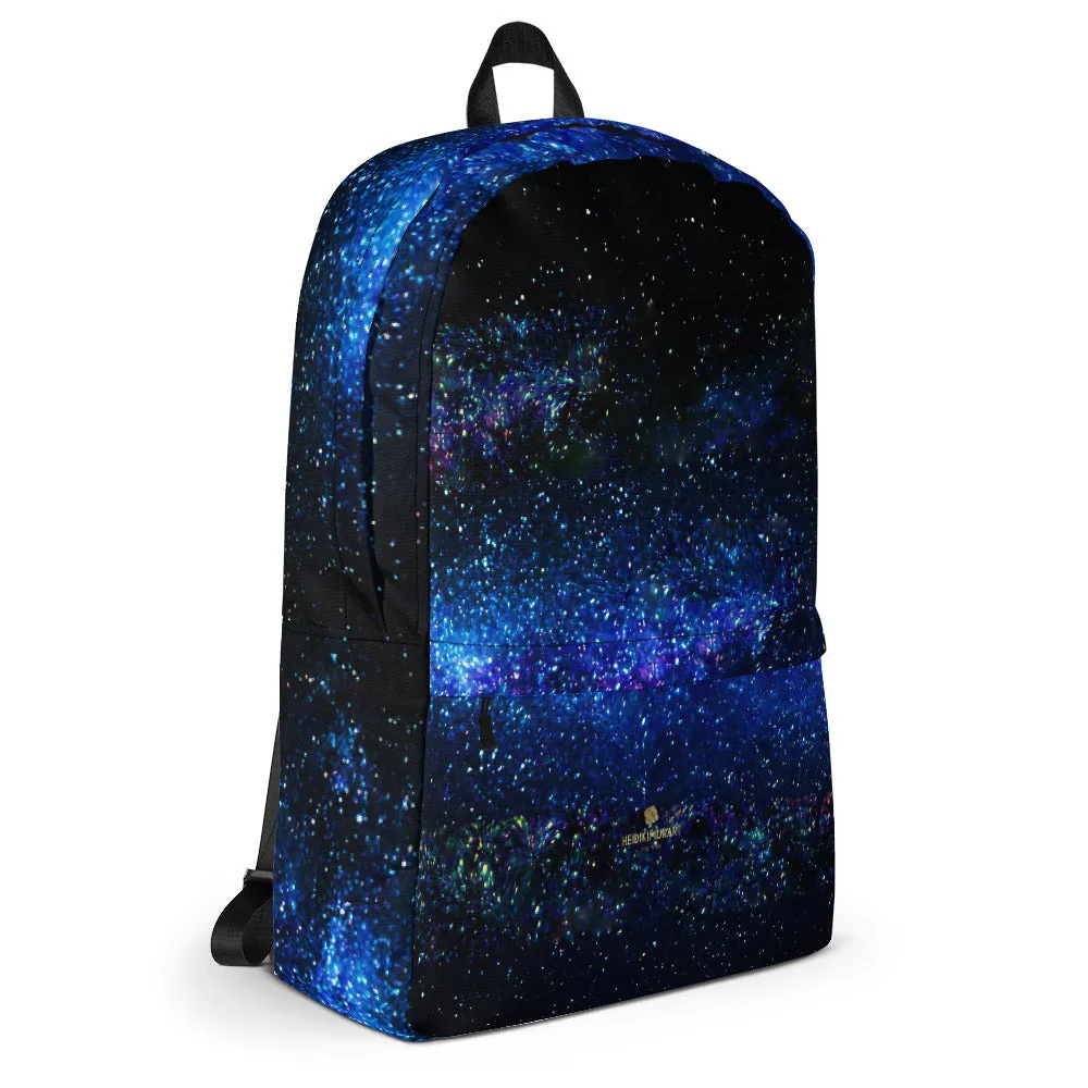 Space Galaxy Backpack, Blue Purple Premium Water Resistant Premium Bag- Made in USA