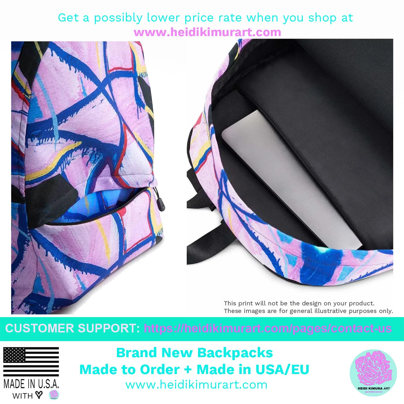 Space Galaxy Backpack, Blue Purple Premium Water Resistant Premium Bag- Made in USA