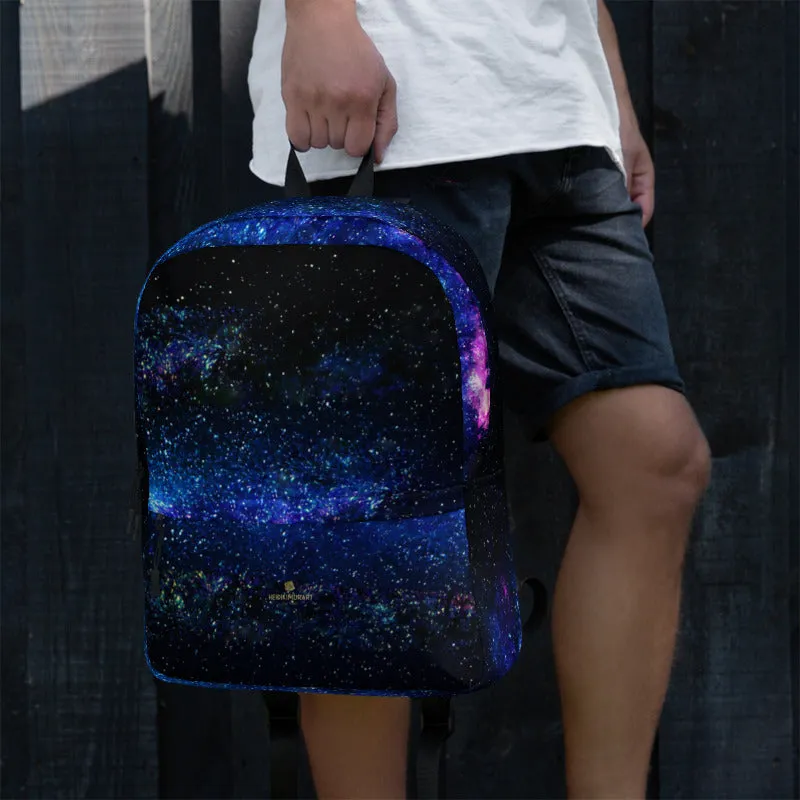 Space Galaxy Backpack, Blue Purple Premium Water Resistant Premium Bag- Made in USA