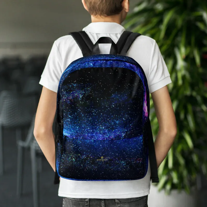 Space Galaxy Backpack, Blue Purple Premium Water Resistant Premium Bag- Made in USA