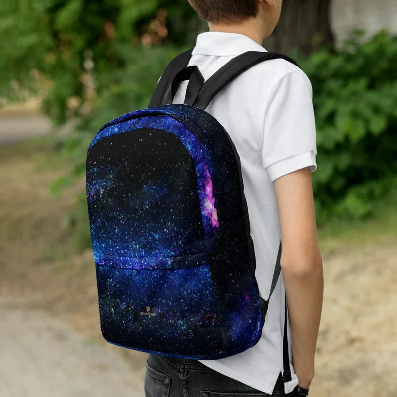 Space Galaxy Backpack, Blue Purple Premium Water Resistant Premium Bag- Made in USA