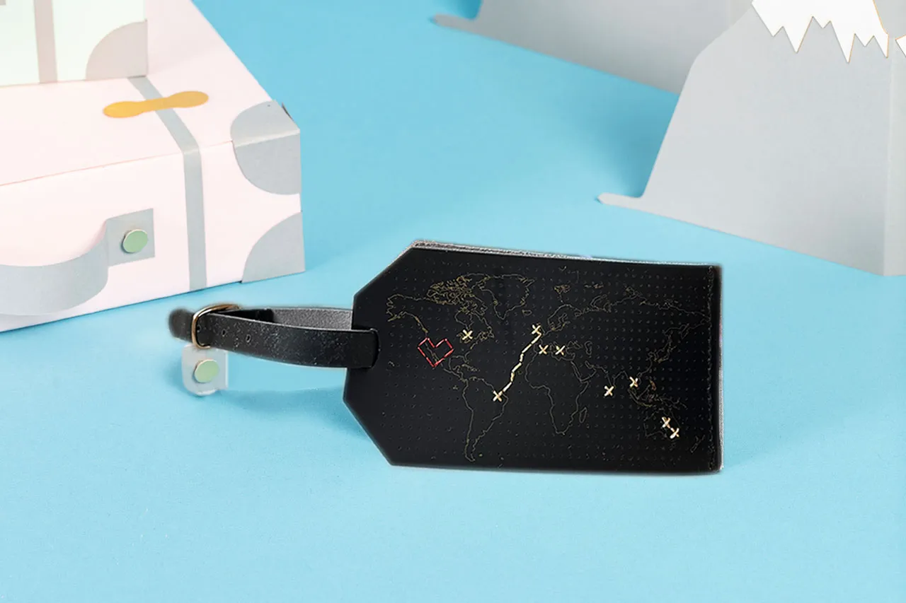 Stitch Map Luggage Tag - Black