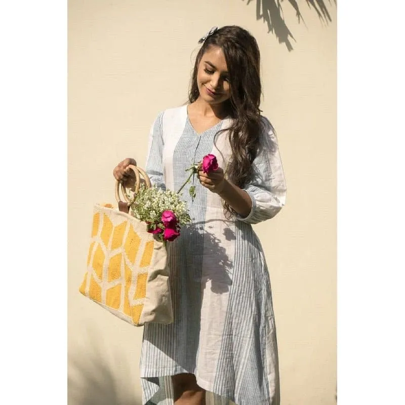 Sunshine Woven Yellow Wooden Handle Bag