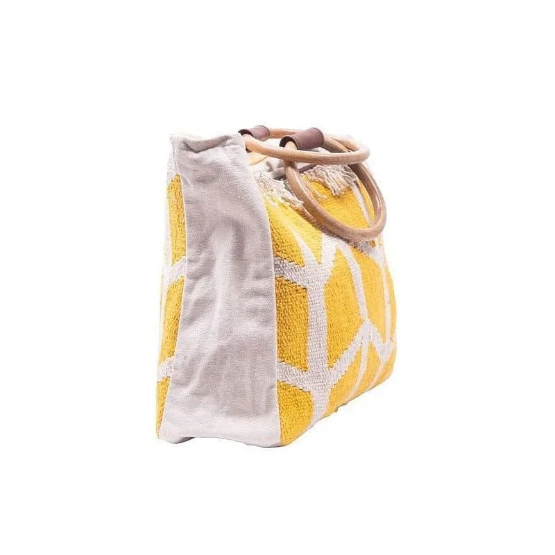 Sunshine Woven Yellow Wooden Handle Bag