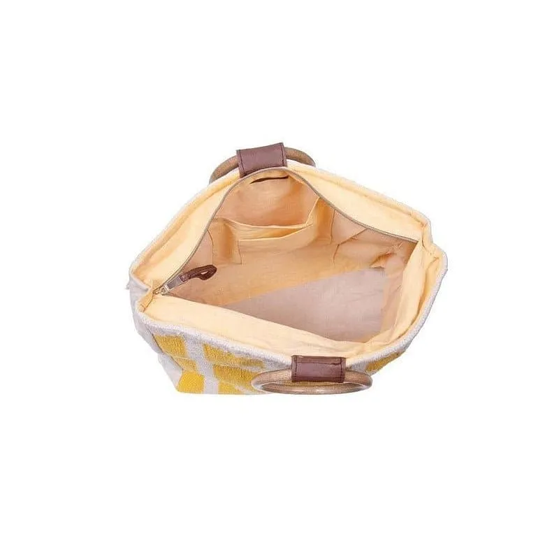 Sunshine Woven Yellow Wooden Handle Bag