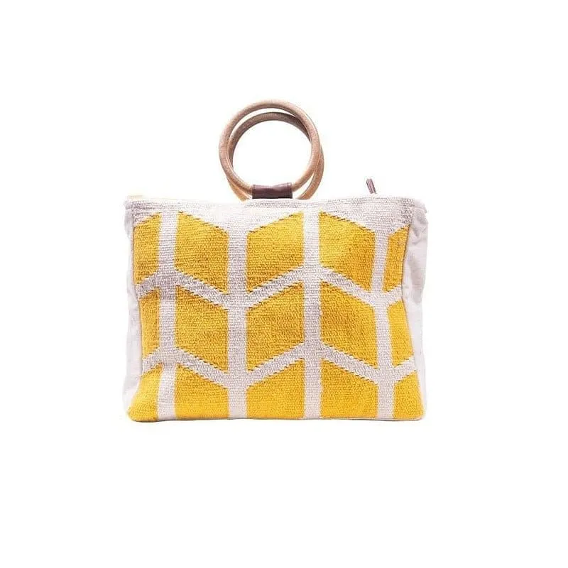 Sunshine Woven Yellow Wooden Handle Bag