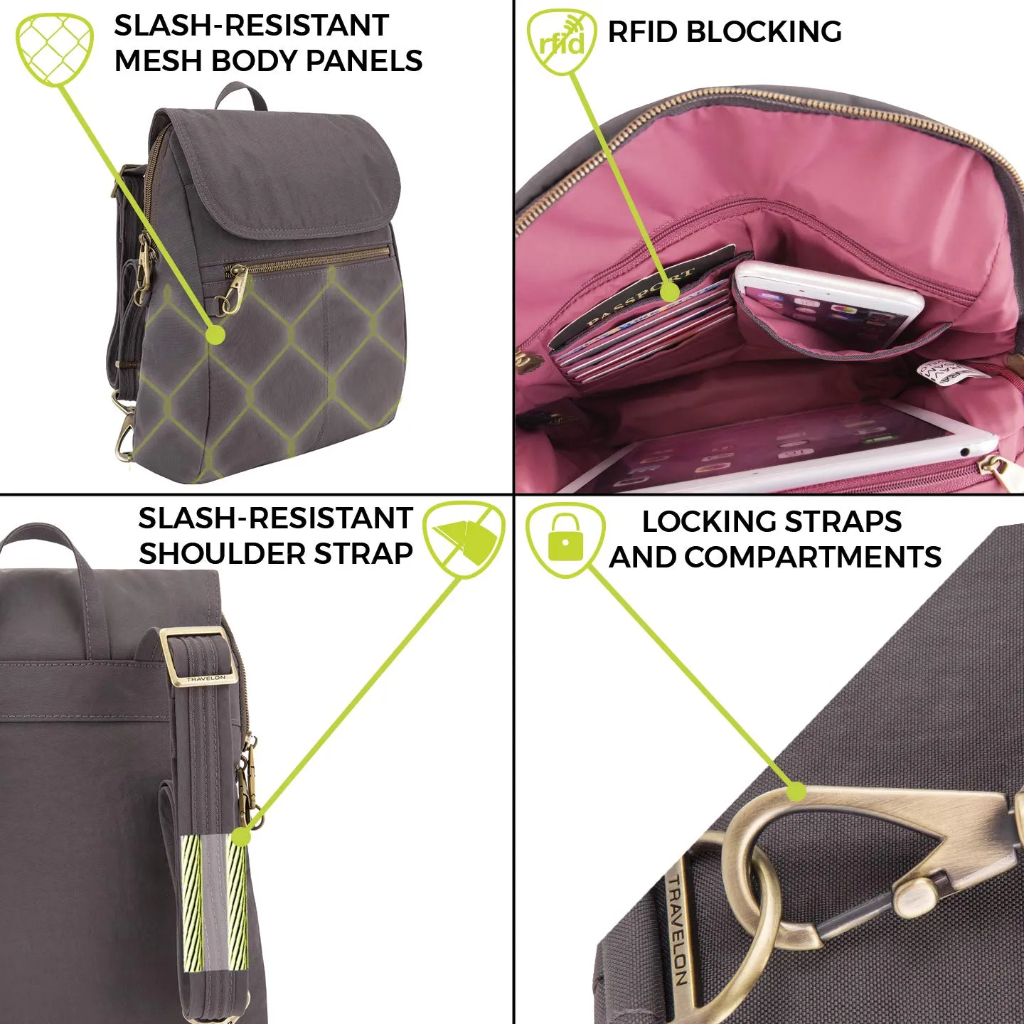 Travelon Anti-theft Signature Slim Backpack, Ocean