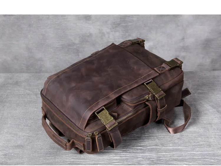 Unisex Vintage Handmade Crazy Horse Genuine Leather Laptop Backpack