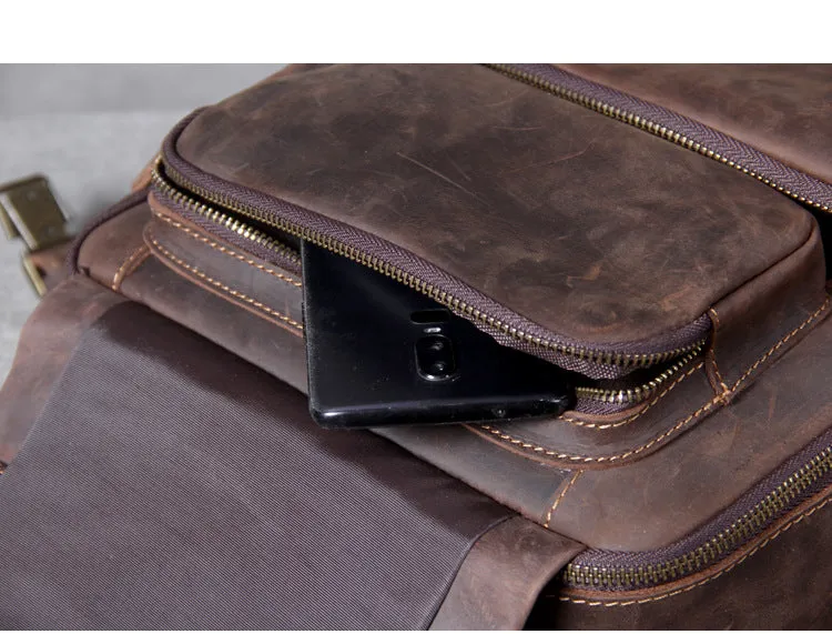 Unisex Vintage Handmade Crazy Horse Genuine Leather Laptop Backpack