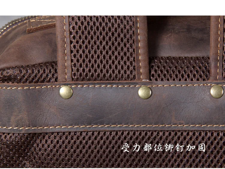 Unisex Vintage Handmade Crazy Horse Genuine Leather Laptop Backpack