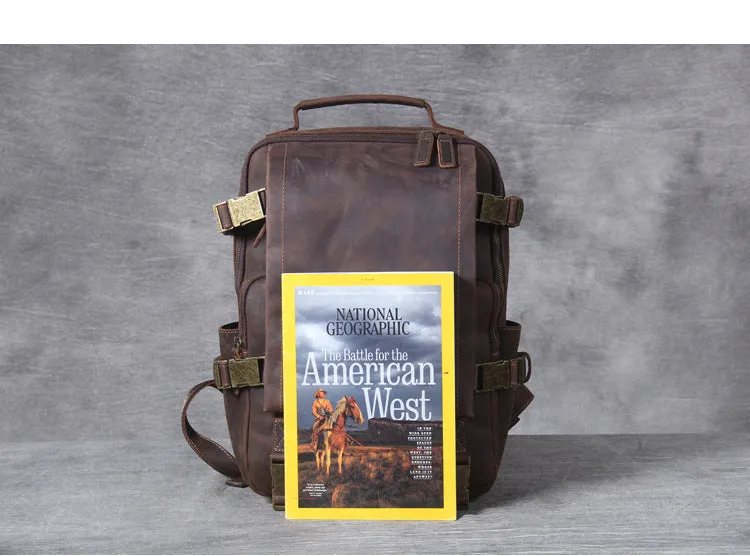 Unisex Vintage Handmade Crazy Horse Genuine Leather Laptop Backpack